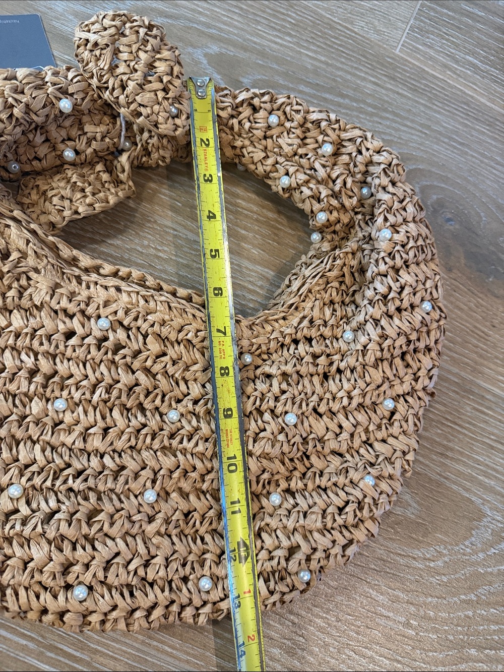 Haute Hippie Hand Bag Faux Pearls Natural Beige Straw Crescent Hobo Boho Coastal - Picture 9 of 9
